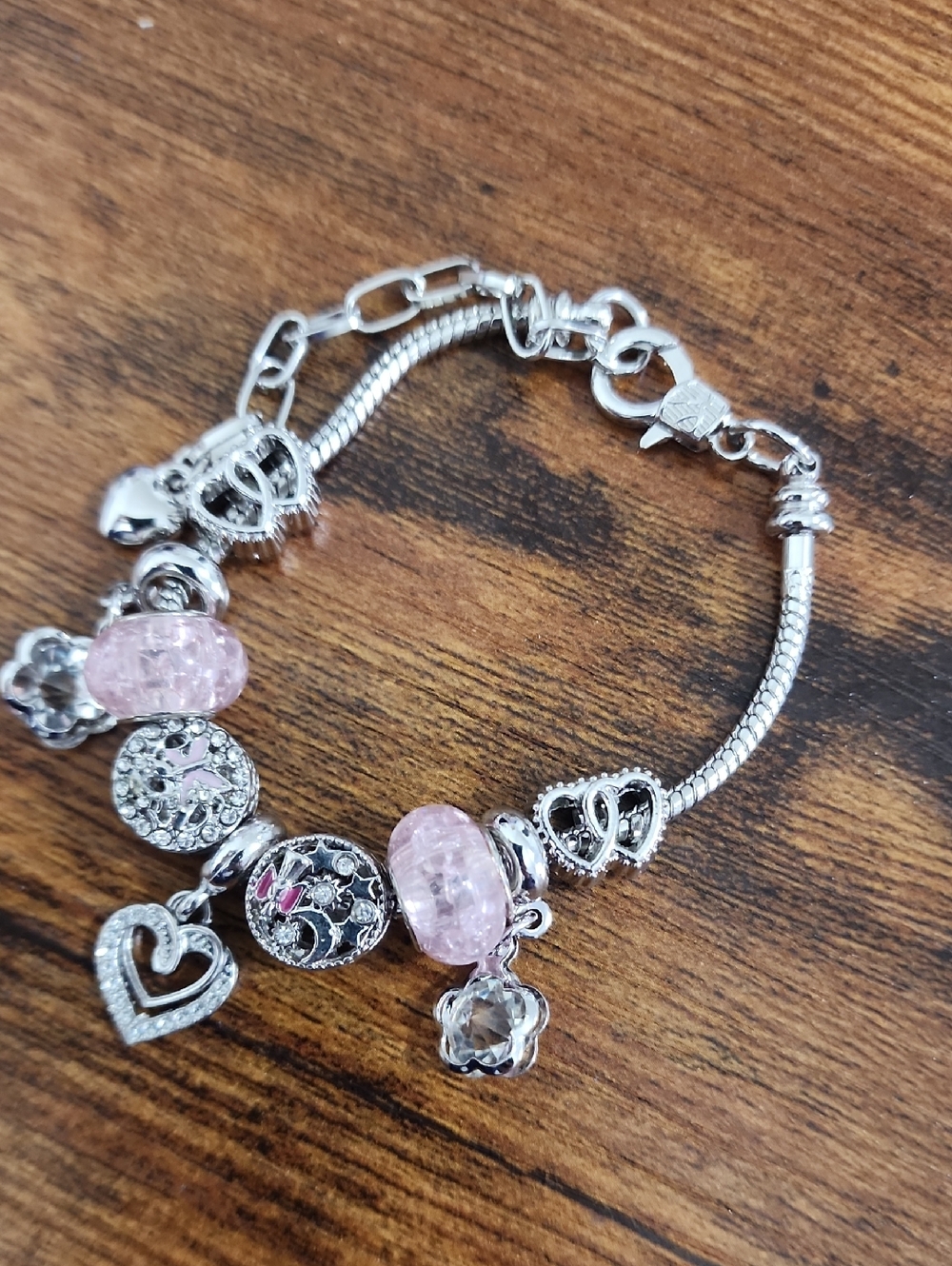 2pc Set Multicolor With Pink 1pc Romantic Heart And flower Beaded Bracelet,